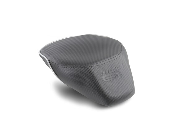 Suzuki GSX-S 1000GT World Sport motorcycle rear seat with the GT logo in CFX silver.
